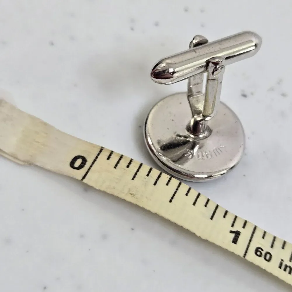 Swank Cufflinks Black Enamel Circle Silver Tone Shiny Black Onyx Bar